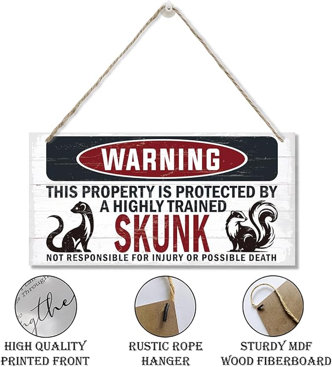 Warning Sign, Skunk Warning Wood Plaque Sign, Funny Door Signs, Decorative Wood Hanging Suspension Plaque, Farmhouse Wooden Wall Decor, Outdoor Hanging Wooden Signs-Ruum Studio Home