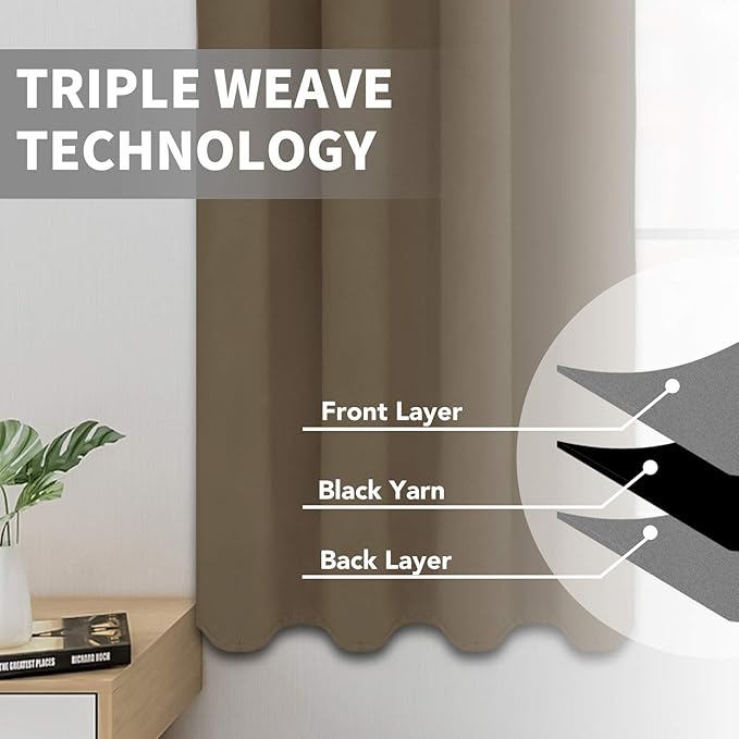 Easy-Going Blackout Curtains for Bedroom, Solid Thermal Insulated Grommet and Noise Reduction Window Drapes, Room Darkening Curtains for Living Room, 2 Panels (52x108 in,Natural)-Ruum Studio Home