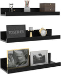 Giftgarden 16 Inch Black Floating Shelves for Wall Mount, Woodgrain Wall Shelf Ledge for Bathroom Bedroom Kitchen Living Room Office Storage, Set of 3 Different Sizes-Ruum Studio Home