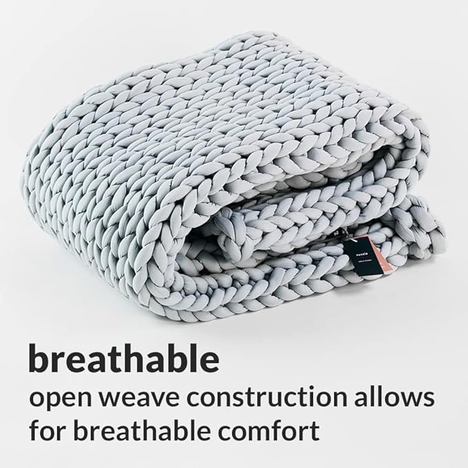 Nuzzie Chunky Knit Weighted Blanket - Breathable, Cooling, Hand Made Knit Throw Blanket for Sleep for Relaxation - Machine Washable, Stylish Design(Light Grey, Throw | 12lbs | 44"x60")-Ruum Studio Home