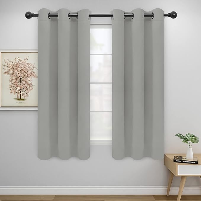 Easy-Going Blackout Curtains for Bedroom, Solid Thermal Insulated Grommet and Noise Reduction Window Drapes, Room Darkening Curtains for Living Room, 2 Panels(46x63 in, Light Gray)-Ruum Studio Home