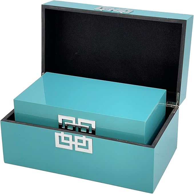 Galt International Large & Small Decorative Storage Box w/Hinged Lid - Classic Design Wood Decor Boxes with Geometric Opening Clasp - Storage for Bedroom and Home - Set of 2 (Blue)-Ruum Studio Home