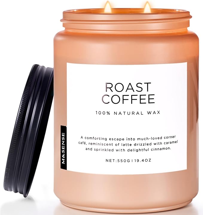 M&SENSE Coffee Candles Scented Strong, 2 Wick Jar Candle 19.4oz, 110 Hours Burning Time, Organic Natural Soy Wax Candle for Bedroom Kitchen Home Decor, Housewarming Gift for Men and Women-Ruum Studio Home
