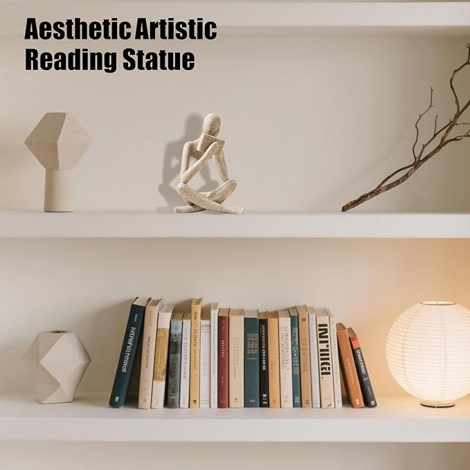 Bookshelf Decor Reading Statue - Abstract Art Thinker Sculpture Bookend for Shelves Aesthetic, Modern Home Decoration Figurine for Living Room Office Shelf Desk Coffee Table Decor(Beige Right)-Ruum Studio Home