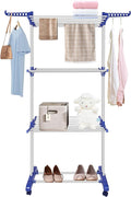 Bigzzia Clothes Drying Rack, Folding Stainless Steel Drying Rack Clothing Indoor Outdoor, Space-Saving, 4 Tier Laundry Drying Rack with Two Side Wings Grey Blue-Ruum Studio Home