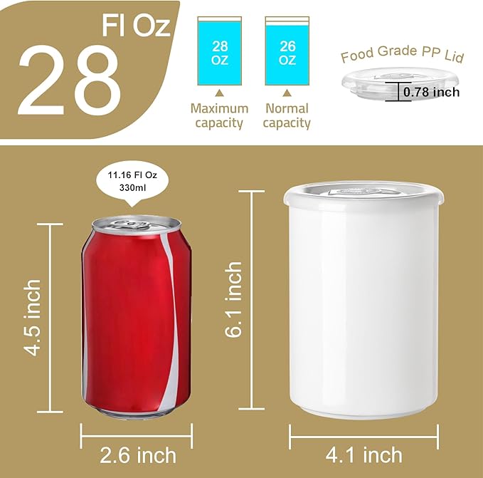 Sweejar Ceramic Food Storage Jar, Salt Container with Airtight Plastic Lid & Date Tracker, 28 Oz Kitchen Canisters for Flour, Rice, Sugar, Coffee, Spices, Pantry Organization (White)-Ruum Studio Home
