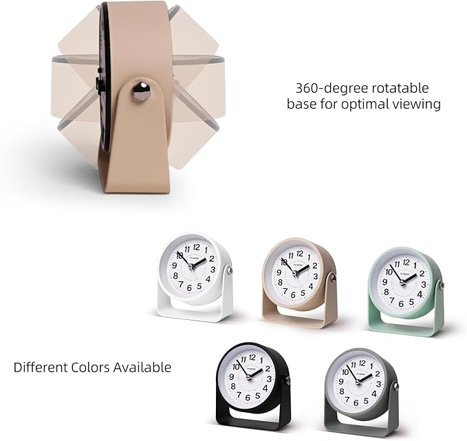 Analog Alarm Clock, Silent Non-Ticking Quartz Movement, Battery-Operated with Snooze & On-Demand Light, Easy to Set Gentle Wake Bedside Desk Clock, Ideal for Home, Travel, Office (Yellow)-Ruum Studio Home
