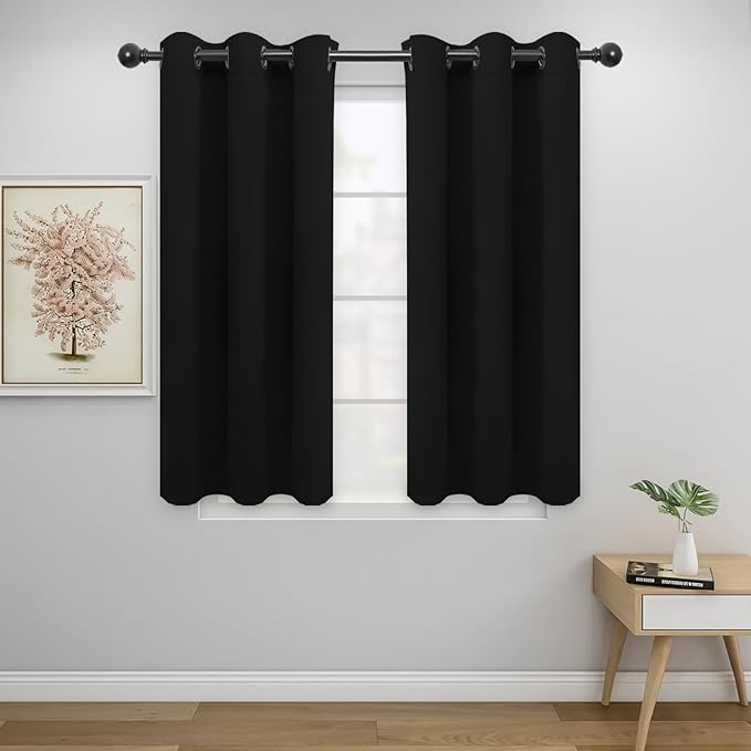 Easy-Going Blackout Curtains for Bedroom, Solid Thermal Insulated Grommet and Noise Reduction Window Drapes, Room Darkening Curtains for Living Room, 2 Panels (34x45 in, Black)-Ruum Studio Home