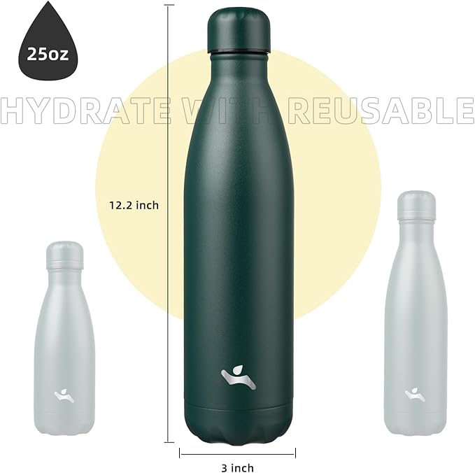 Insulated Water Bottles,25 oz Double Wall Stainless Steel Vacumm Metal Flask for Sports Travel,Army Green-Ruum Studio Home