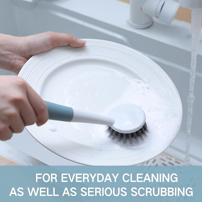 Patelai 12 Pack Kitchen Scrub Dish Brush with Long Handle Dish Scrubber with Stiff Bristles Scrub Brushes for Kitchen Dishes Washing Tools, Pots, Pans and Sink Cleaning (Celadon)-Ruum Studio Home