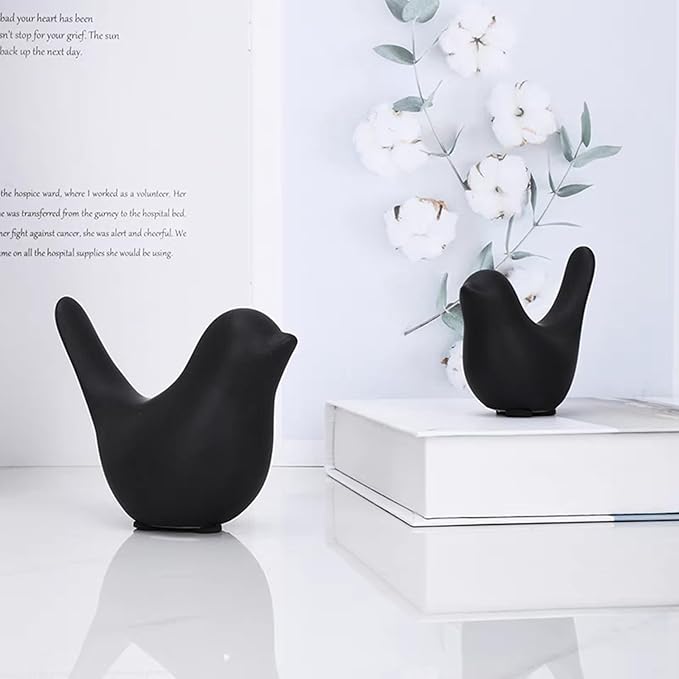Small Animal Statues, Black Bird Figurines Home Decor, Modern Home Decorative, Ceramic Decor for Office Desktop, Bookshelf, Bedroom, Living Room, Cabinets, Coffee Table(Black 2 Pcs)-Ruum Studio Home