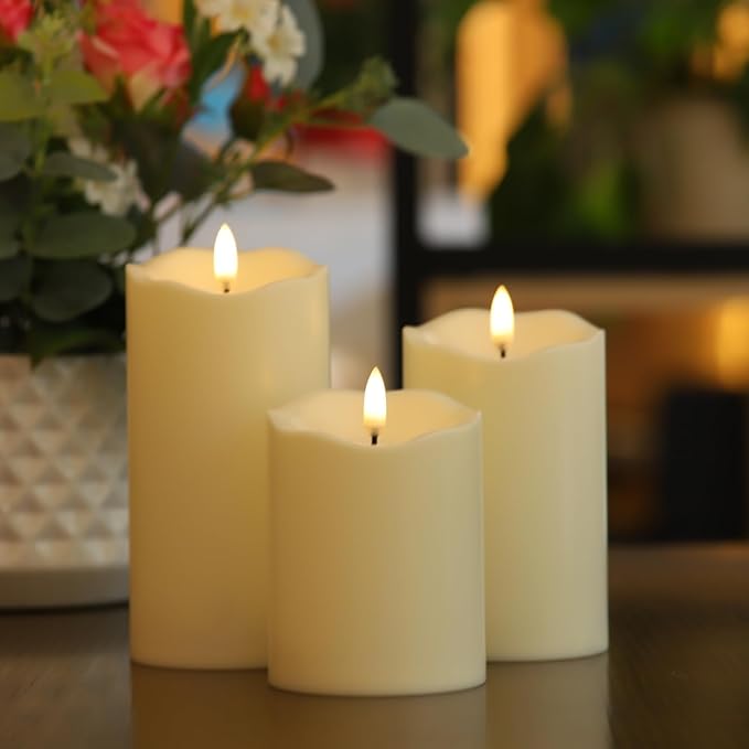 Flickering Flameless Candles with Remote, Most Realistic Battery Operated Candles, Set of 3 LED Candles with Timer for Home Wedding Halloween Christmas Decoration-Ruum Studio Home