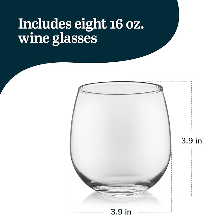 Libbey Stemless Red Wine Glasses, 16.75 Oz Classy, Wide Bowl Stemless Wine Glasses Set of 8, Chip Resistant Glasses Drinking Set for Get-Togethers-Ruum Studio Home
