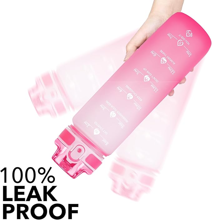 32oz Motivational Water Bottles with Time Marker & Fruit Strainer, Transparent Gradient Color Water Bottle with Times to Drink, Leakproof & BPA Free, Reusable Bottle with Strap (No Straw)-Ruum Studio Home