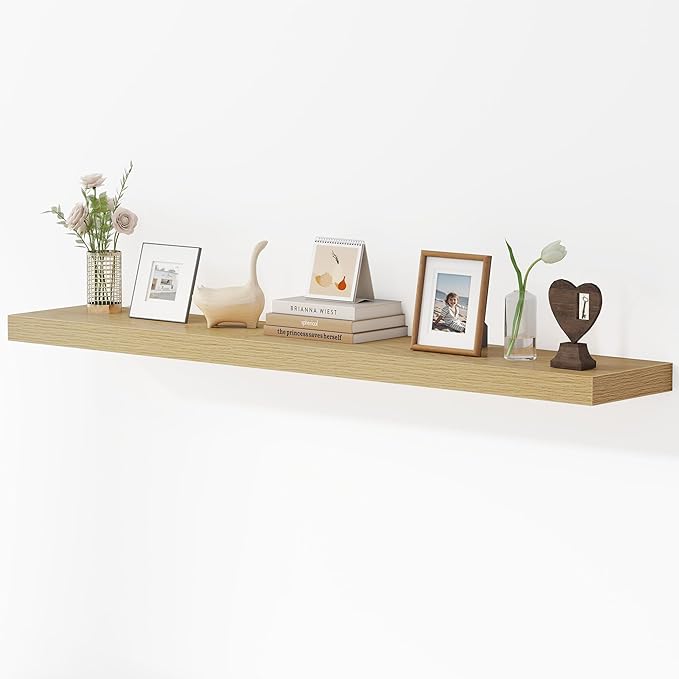 Dreamland 55 Inches Floating Shelves for Wall, 9.3" Deep Long Floating Shelves Set of 1, Large Display & Storage Shelf, Wall Shelf for Bathroom Bedroom Living Room Kitchen Office, Oak-Ruum Studio Home