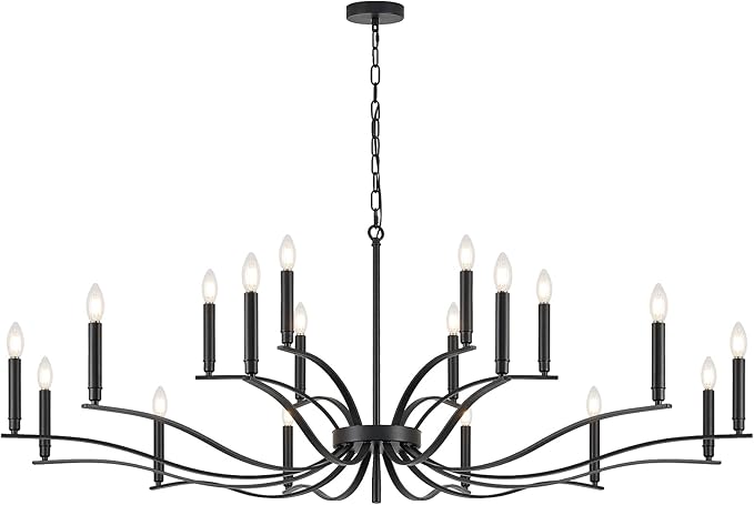 Black Living Room Chandelier 18 Light Hight Ceiling Foyer Candle Chandelier Large Dining Room Light Fixture Over Table 59in Metal Modern Chandeliers Hanging Light for Entry Master Bedroom-Ruum Studio Home