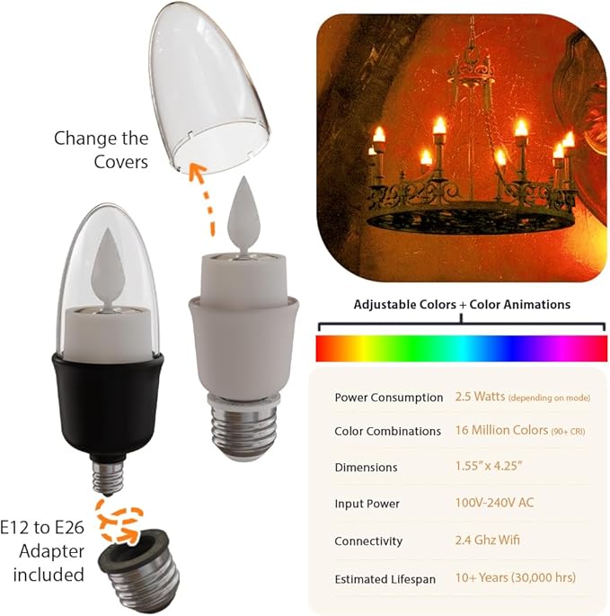 Smart Flameless Candle Light Bulb, Decorative Candle Flame Lights & Vintage Lighting for Chandelier Candelabra, Pendant, Wall Sconces and Lighting Fixtures-Ruum Studio Home