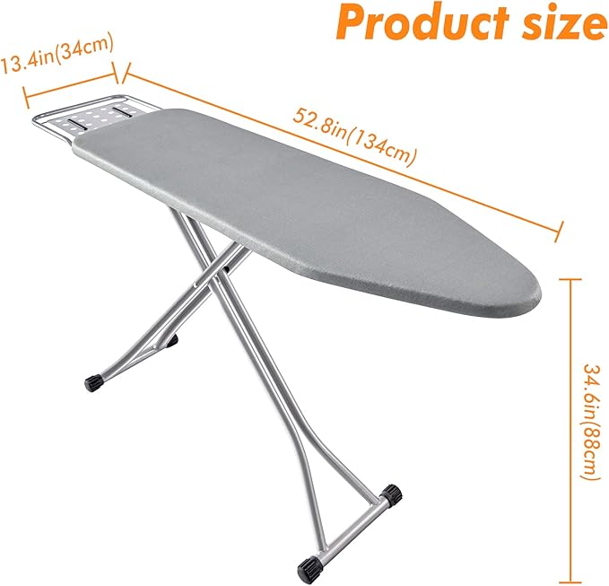 Ironing Board, Heat Resistant Cover Iron Board with Steam Rest, Non-Slip Foldable Ironing Stand. Heavy Sturdy Metal Frame Legs Iron Stand(13 * 34 * 53 Inches) (Silver Gray)-Ruum Studio Home