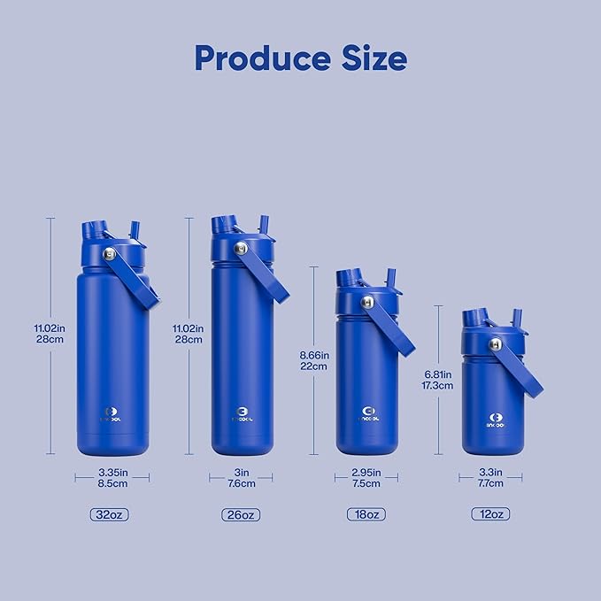 Insulated Water Bottle with Straw Stainless Steel Water Bottle, Leak-Proof, BPA-Free, Double Wall Vacuum Keeps Cold for 24 Hours for Sports, Travel, School (32 oz, Royal Blue)-Ruum Studio Home