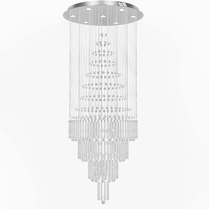 D32''X H100'' Large Crystal Chandelier Lighting, Modern LED Round Raindrop Flush Mount Ceiling Light Fixture for Hotel Staircase Hallway Modern Crystal Chandelier Suitable for Sloping Ceiling-Ruum Studio Home