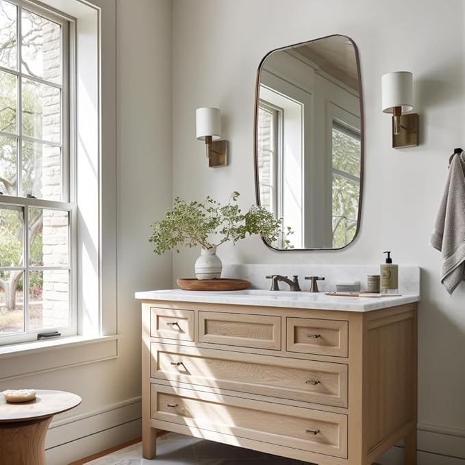 ANDY STAR Bronze Bathroom Mirror, 24x40 Inch Bronze Oval Mirror for Bathroom with Stainless Steel Metal Frame, Oblong Mirror for Bathroom, Living Room, Entryway-Ruum Studio Home