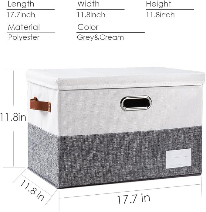 PRANDOM Foldable Storage Bins with Lids [3-Pack] Fabric Collapsible Storage Boxes Baskets Cubes Containers with Handles for Closet Living Room Bedroom (Grey & White 17.7x11.8x11.8'')-Ruum Studio Home