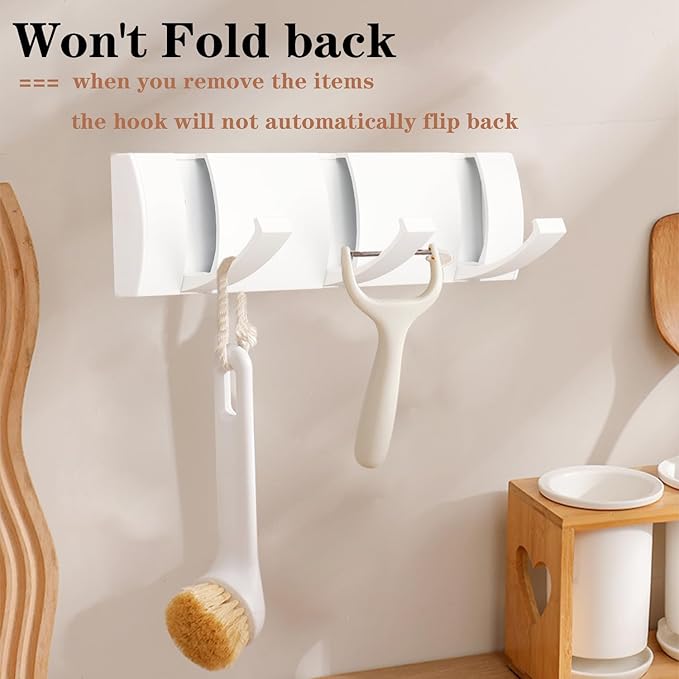 Folding Coat Hooks, Wall Mounted Coat Rack with 3 Retractable Hooks, Heavy Duty Towel Rack for Bathroom Wall Hook for Hanging Clothes Bathrobe, Stainless Steel Coat Hanger for Entryway(White)-Ruum Studio Home
