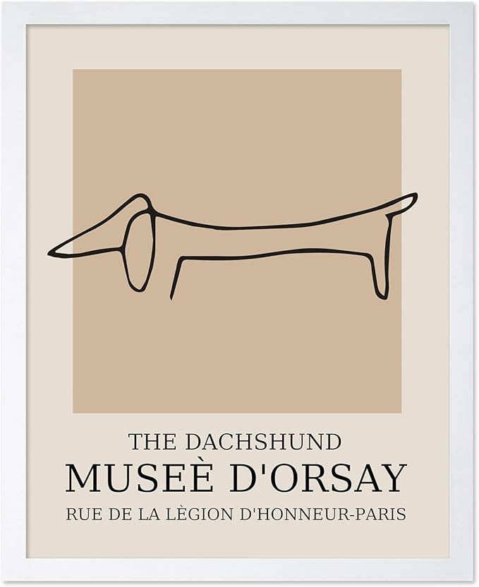 Poster Master Vintage Poster - Retro Minimalist Print - Gift for Artist, Housewarming - Dachshund Dog, Line Drawing, Abstract - Wall Decor for Living Room, Bedroom, 16x20 White Framed-Ruum Studio Home