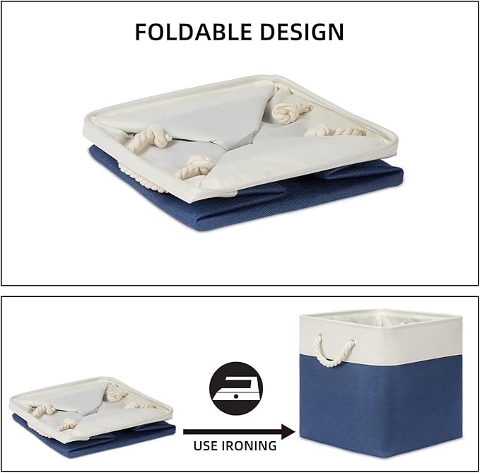 Bidtakay Storage Baskets Large Cube Storage Bins Fabric Baskets for Organizing Shelves 13x13 Navy Blue Square Storage Bins Large Set of 3 Linen Closet Organizers for Cabinet Home-Ruum Studio Home
