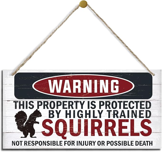 Warning Signs, The Property is Protected By Highly Trained Squirrels Sign, Decorative Wood Hanging Wood Plaque, Funny Warning Decor, Door Gate Hanger, Cute and Funny Garden Decor, Yard Decor-Ruum Studio Home