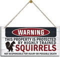 Warning Signs, The Property is Protected By Highly Trained Squirrels Sign, Decorative Wood Hanging Wood Plaque, Funny Warning Decor, Door Gate Hanger, Cute and Funny Garden Decor, Yard Decor-Ruum Studio Home