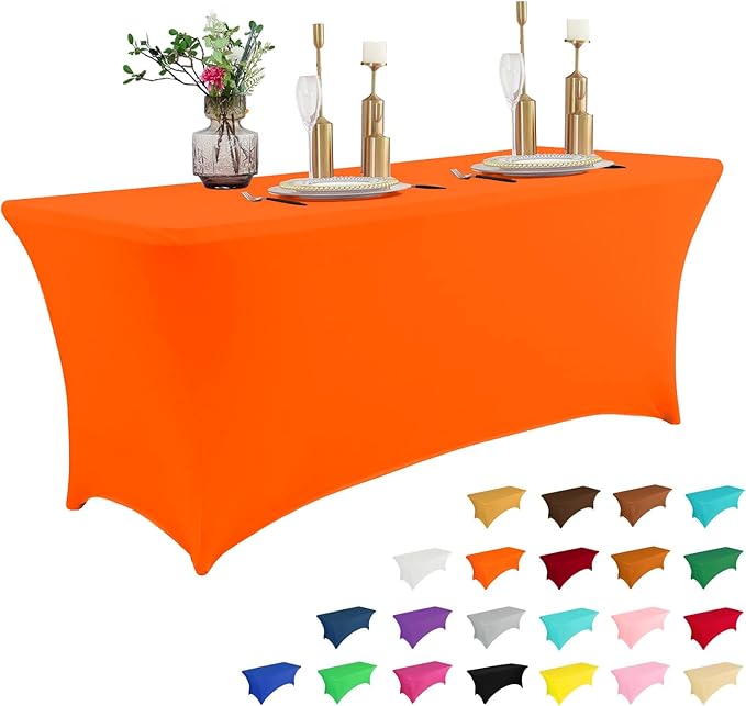 IVAPUPU 8FT Table Cloth for Rectangular Fitted Events Stretch Orange Table Covers Washable Cover Spandex Tablecloth Protector for Party, Wedding, Cocktail, Banquet, Festival-Ruum Studio Home
