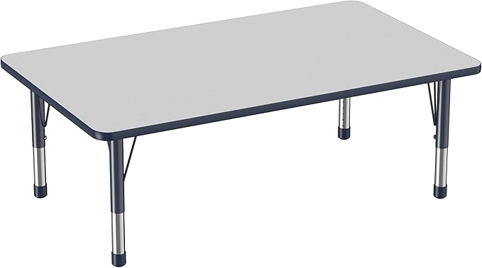 FDP Rectangle Activity School and Classroom Kids Table (36 x 60 inch), Toddler Leg, Adjustable Height 15-24 inches - Gray Top and Navy Edge-Ruum Studio Home