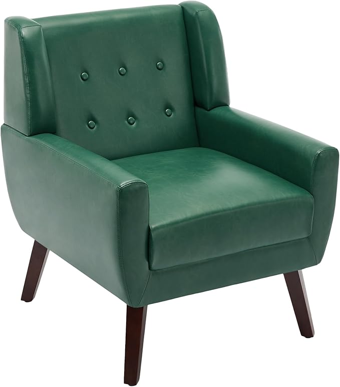 UIXE PU Leather Accent Chairs Set of 2, Modern Arm Club Chair Upholstered Armchair for Living Room, Comfy Single Sofa Seats Button Tufted Reading Seating, Green-Ruum Studio Home