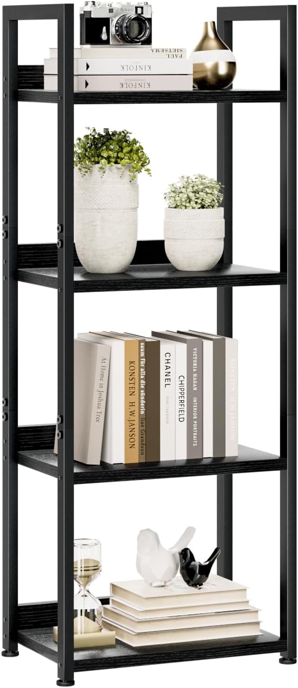 NUMENN Narrow Bookshelf, 4 Tier Bookshelves, Home Office Bookcase Shelf Storage Organizer, Free Standing Storage Shelving Unit for Bedroom, Living Room and Home Office, Black-Ruum Studio Home