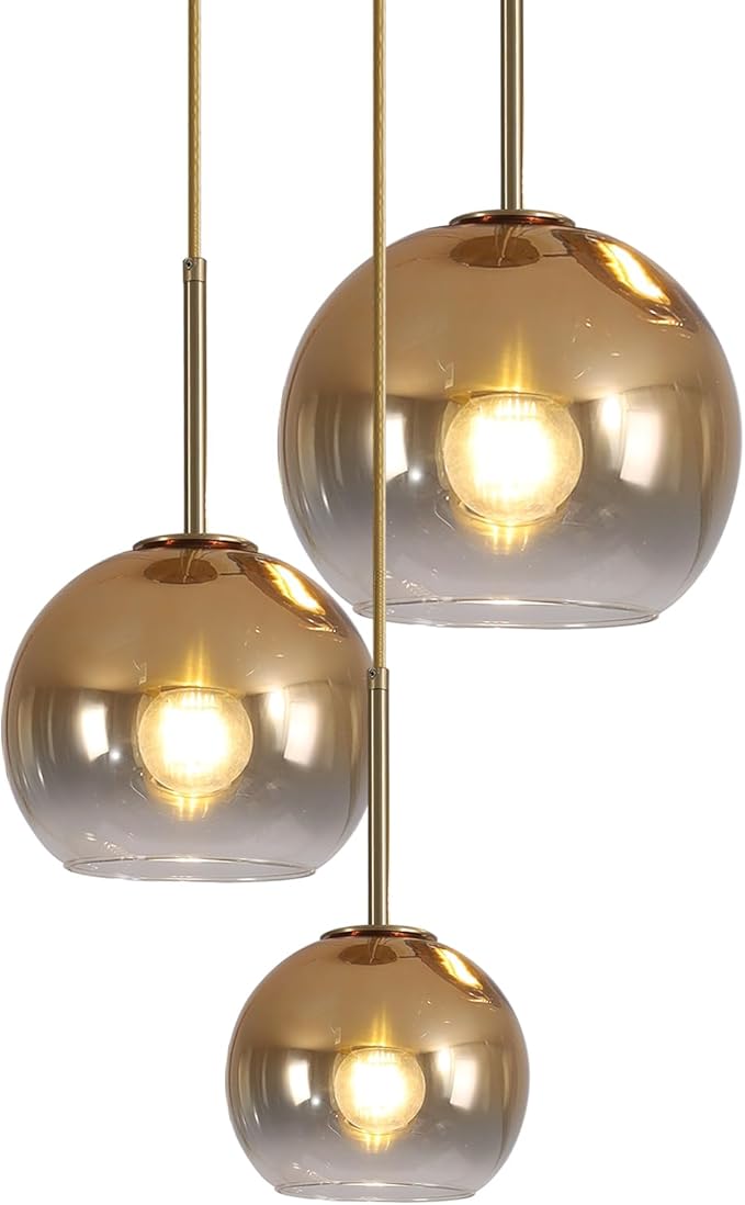 KCO Lighting Gold Cluster Pendant 3-Light Large Glass Pendant Lights Kitchen Island Bubble Globe Chandelier Mid Century Modern Hanging Light-Ruum Studio Home