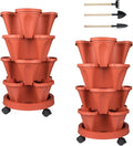 Vertical Planter 4 Tier Stackable Planters Garden Planters Strawberry Herb Flower and Vegetable Planter Indoor Outdoor Gardening Pots with Removable Wheels and Tools 2-Pack-Ruum Studio Home