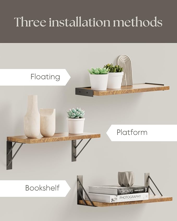 BAYKA Wall Shelves for Bedroom Decor, Floating Wall Shelves for Living Room Kitchen Storage, Wall Mounted Rustic Wood Floating Shelves for Kids Books,Corner Shelves for Bathroom(Set of 3)-Ruum Studio Home