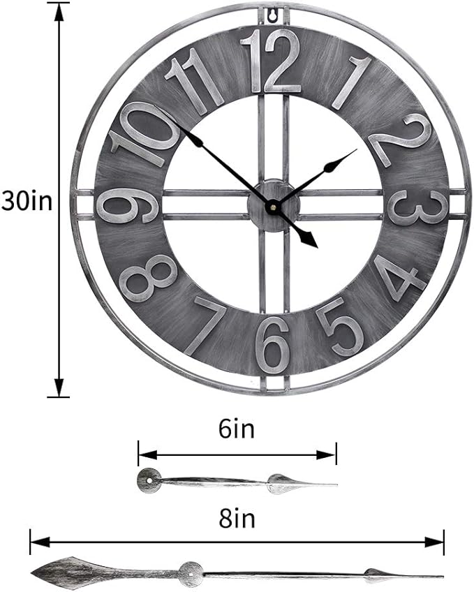 30 inch Large Wall Clock Decorative Solid Metal Retro Decor for Home Farmhouse Living Room-Ruum Studio Home