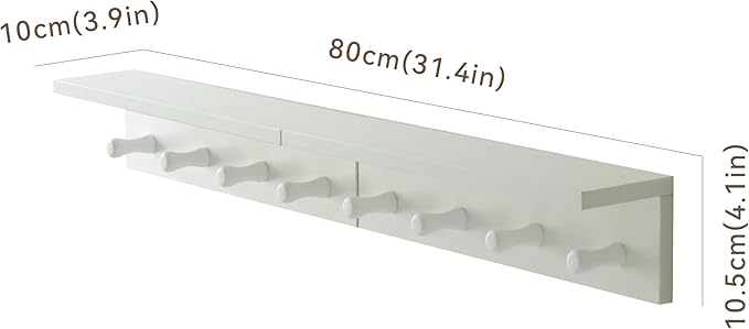 Entrance Coat Rack ，Coat Hooks, Wall-Mounted Wooden Hook Rack, Wall-Mounted Shelves are Very Suitable (White Finish-2)-Ruum Studio Home