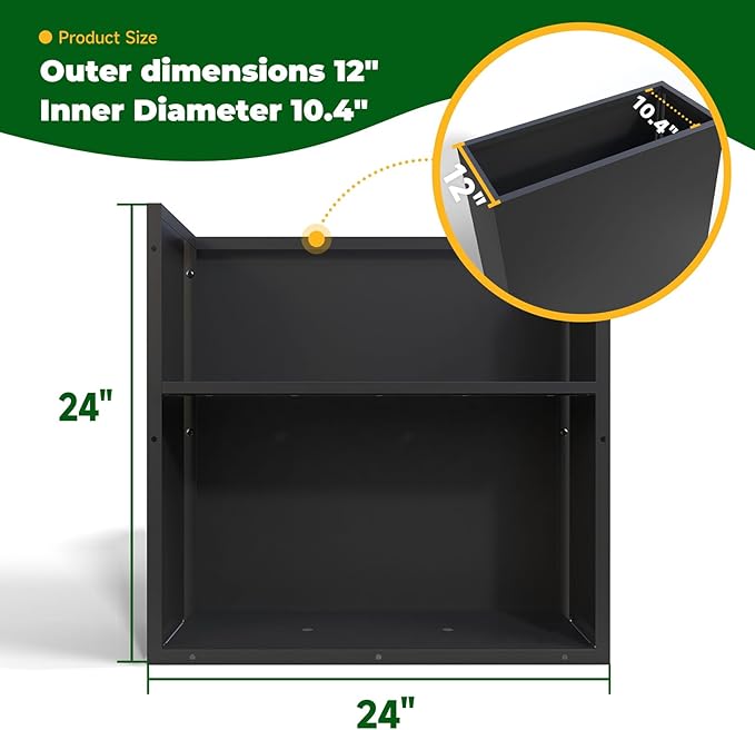 Galvanized Steel Metallic Heavy Planter for Outdoor Plants Metal Outdoor Planter Spliced Flower Box with Partitions for Outside,Indoor,Garden (Black, 24 * 12 * 24)-Ruum Studio Home
