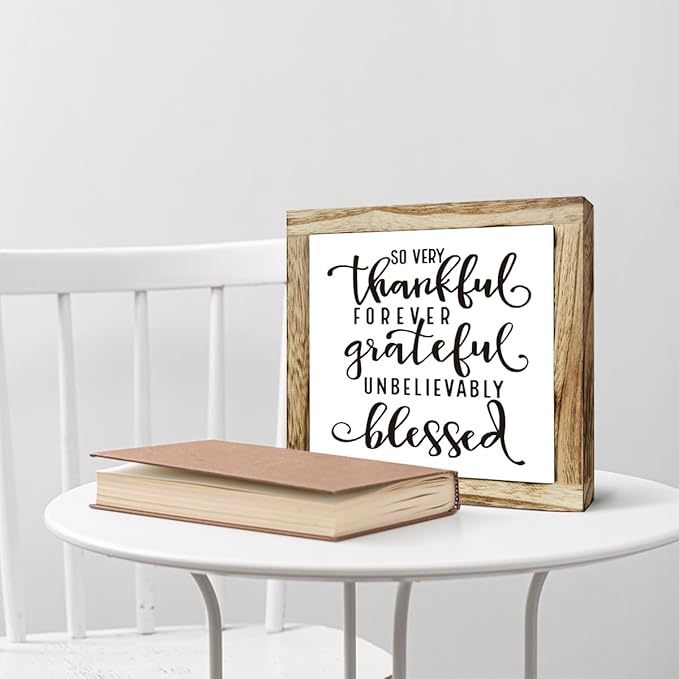 Thankful Grateful Blessed Sign, Inspirational Wood Sign, Wooden Plaques Signs Table Decor, Rustic Desk Decorate, Christian Home Decorate, Appreciation Gift, Mom Gift, Farmhouse Signs-Ruum Studio Home