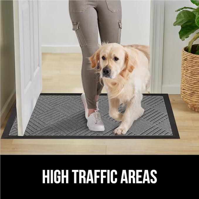 GORILLA GRIP 100% Waterproof All-Season WeatherMax Doormat US Designed Natural Rubber, Stain and Fade Resistant, Low Profile Indoor Outdoor Door Mats, Easy Clean Patio Mat, 17x29, Steel Diamond-Ruum Studio Home