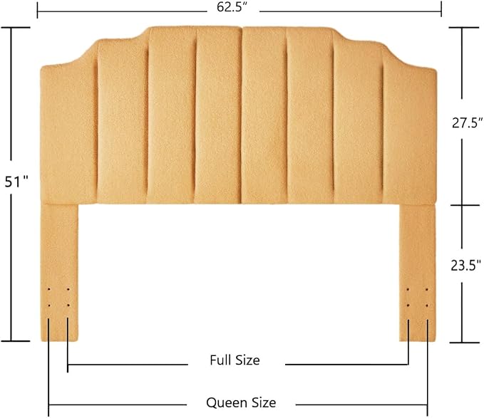 24KF Yellow Teddy Fabric Tufted for Queen Upholstered Headboard, Modern Vertical Channel Design Full Headboard with Stepped Silhouette Top Edge,6026-Q-Teddy Yellow-Ruum Studio Home
