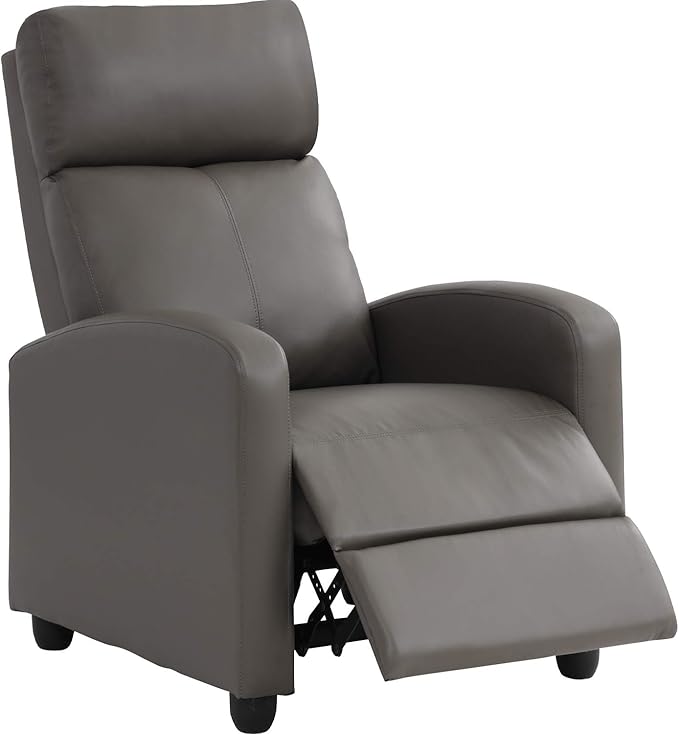 BestMassage | Recliner Chair | No Massage Function | Pu Grey | with Lumbar Support, Adjustable Push Back, Wide Armrests, Footrest & Padded Seat | Easy Assembly | for Living Room, Home Theatre-Ruum Studio Home