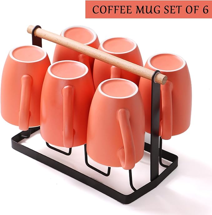 Coffee Mugs Set of 6, 12oz Ceramic Coffee Mugs with Handle, Matte Porcelain Orange Coffee Mug for Latte, Tea, Cocoa, Cappuccino, Cups for Women Men for Home Restaurant Mug (Orange)-Ruum Studio Home