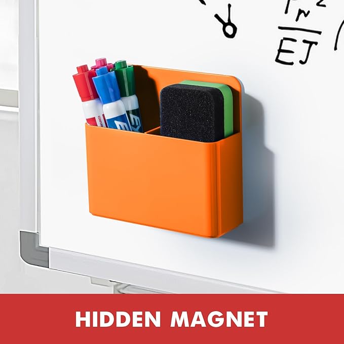 BEYGORM 2 Pack Plastics Magnetic Pen Holder for Refrigerator, Dry Erase Marker Holder for Whiteboard，Magnet School Locker Organizer Accessories, Pencil Cup, Pen Caddy, Classroom Organization(Orange)-Ruum Studio Home