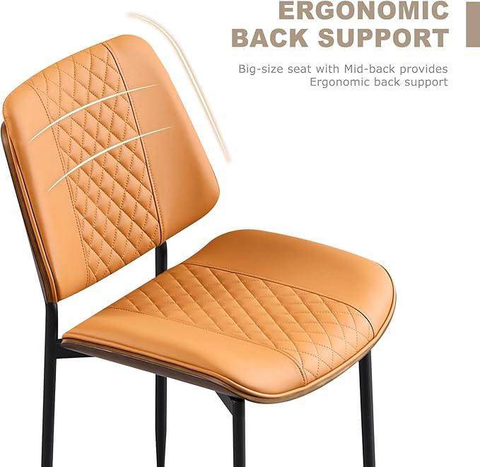 BV Dining Chairs Set of 2, PU Leather Armless Kitchen Chair in Modern Walnut Style, Mid Century Bentwood Side Chair with Metal Legs, Retro Accent Guest Chair for Kitchen Dining Room(Brown)-Ruum Studio Home