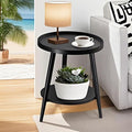 Small Round Side Table, 2-Tier Mid Century Modern Side Table, Round End Table Small Side Table for Living Room, Metal Frames, Black-Ruum Studio Home