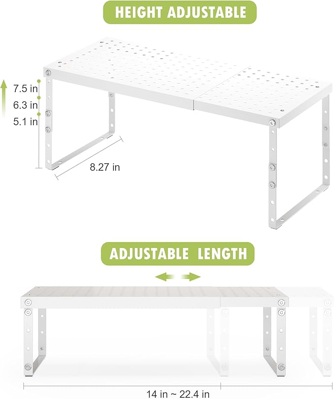 Expandable Cabinet Organizer Shelf With Adjustable Height, Stackable Kitchen Countertop Organizer Rack, Adjustable Shelf Riser For Kitchen Counter, Pantry, Cupboard, Desk, Tabletop-Ruum Studio Home